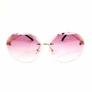 Retro Chic Gold Rimless Geometric Round Purple Polarized Lens Sunglasses ES1378